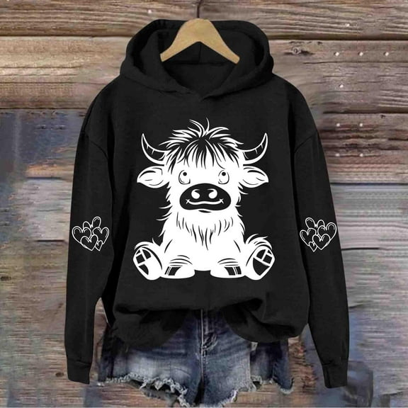 Qulqfy Women Cowgirl Sweatshirts Rodeo Black Long Sleeve Fall Sweatshirts Graphic Womens Pullover Blouses L