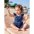 thumbnail image 5 of RUINIXCW Kids Toddler Baby Girl Summer Denim Romper Overalls Infant Baby Girls Summer Fall Clothes Flying Sleeve Square Neck Big Bow Pants Jumpsuit Jeans Flared Pants, 5 of 9