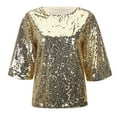 thumbnail image 4 of HXWCHs Women's Carnival Performance T-Shirt Solid Color Bead Flip Design Round Neck Short Sleeve Dressy top for Wear XXXXL Gold, 4 of 7