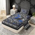 thumbnail image 3 of Erosebridal Vintage Crow Twin Sheet Sets, Bohemian Aztec Mandala Bedding, Black Gray Blue, 3pcs 1 Flat Sheet, 1 Fitted Sheet and 1 Pillowcase, 3 of 5