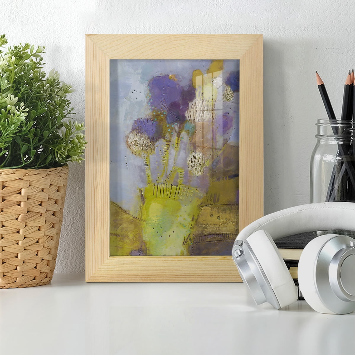 Blumen II -Framed Print w/glass-Natural Wood