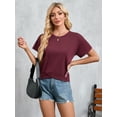 thumbnail image 2 of HOWCOME Womens Short Sleeve Tops Round Neck Cross Hem Cropped Shirts Solid Basic Tee Work Tops Burgundy, Medium, 2 of 6