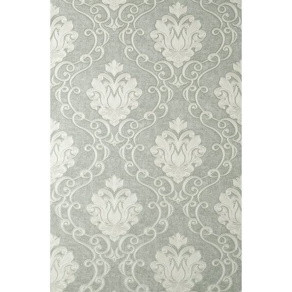 Fine Decor Florentine Grey Damask Wallpaper, 20.9-in by 33-ft