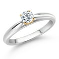 thumbnail image 2 of Gem Stone King 10K White and Yellow Gold White Topaz Solitaire Engagement Ring for Women (0.33 Cttw, Gemstone November Birthstone, Round 4MM, Size 7), 2 of 4