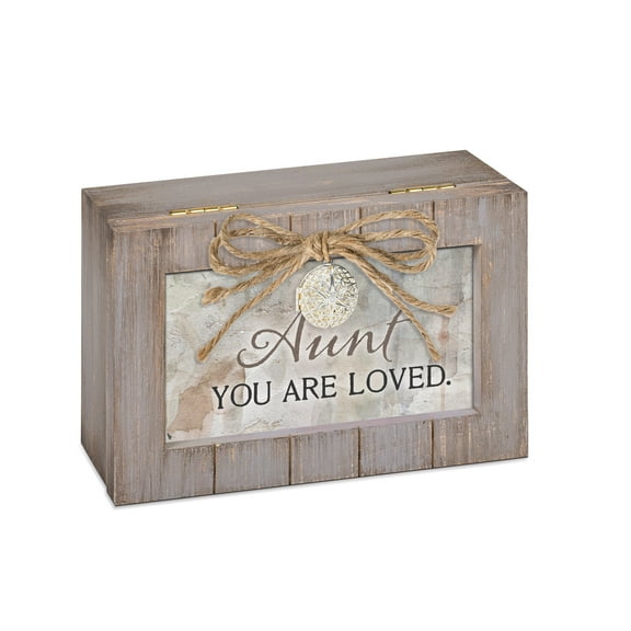 Aunt You Are Loved Grey Distressed Locket Petite Music Box Plays What a Wonderful World