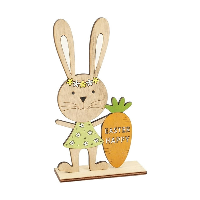 Qocolhg Desktop Ornaments Easter Decorations Wooden Decor Rustic Rabbit Standing Sign Freestanding Easter Centerpiece For Living Room Bedroom Study Dining Room Home Party Christmas Birthday Gifts