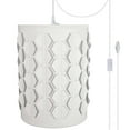 thumbnail image 1 of Aspen Creative 79222-21 One-Light Plug-In Swag Pendant Light Conversion Kit with Transitional Drum Laser Cut Fabric Lamp Shade, Off White, 8" width, 1 of 1