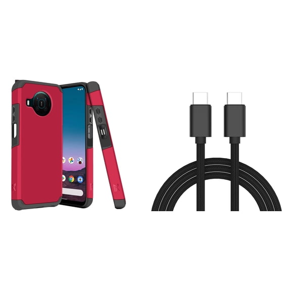 Bemz Nokia X100 Bundle: Slim Dual Layer Shockproof Protector Case (Magenta Pink), PD Power Delivery USB-C to USB-C Cable (3 Feet)