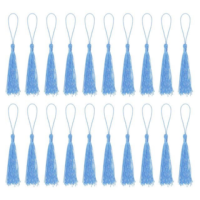 Unique Bargains 30Pack 5' Silky Bookmark Tassels with Loop for DIY Craft Accessory, Light Blue