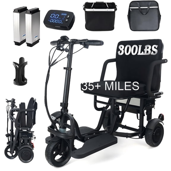 Electric Mobility Scooter for Adult, Senior Scooter with Automatic Cruise Control, 35 Miles, 9.32 MPH, 2 Batteries