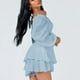 thumbnail image 3 of Mono con hombros descubiertos, manga larga, volantes, dobladillo con volantes, estampado de puntos, vestido informal, mameluco para mujer Azul XL, 3 of 6