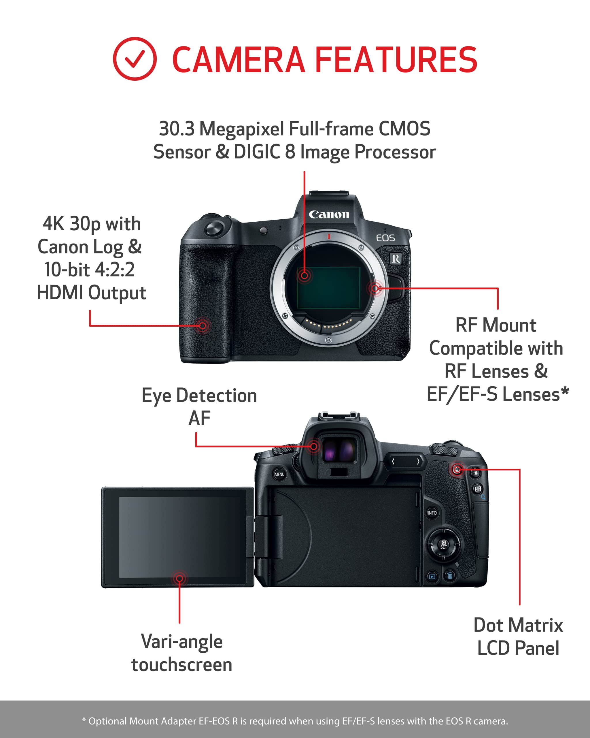 Canon EOS R Full Frame Mirrorless Digital Camera (Body Only