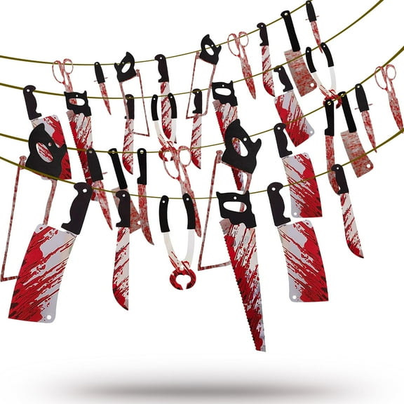 Blossom 4 Sets Halloween Fake Blood Scary Fake Weapon Garland Props Horror Halloween Banner Decorations for Halloween Fun Party