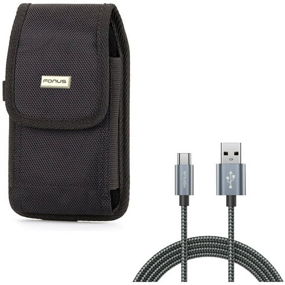 Holster Swivel Case Belt Clip w Charger Cord Type-C 6ft USB Cable R1M for Alcatel Idol 4S - ASUS ZenFone 5z - BLU Vivo XI Plus 5 - CAT S61 S48c - Google Pixel XL - HTC Bolt, U11
