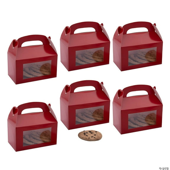 Fun Express 6" x 7" Bulk 48 Pieces Red Cardstock Treat Boxes with Display Window