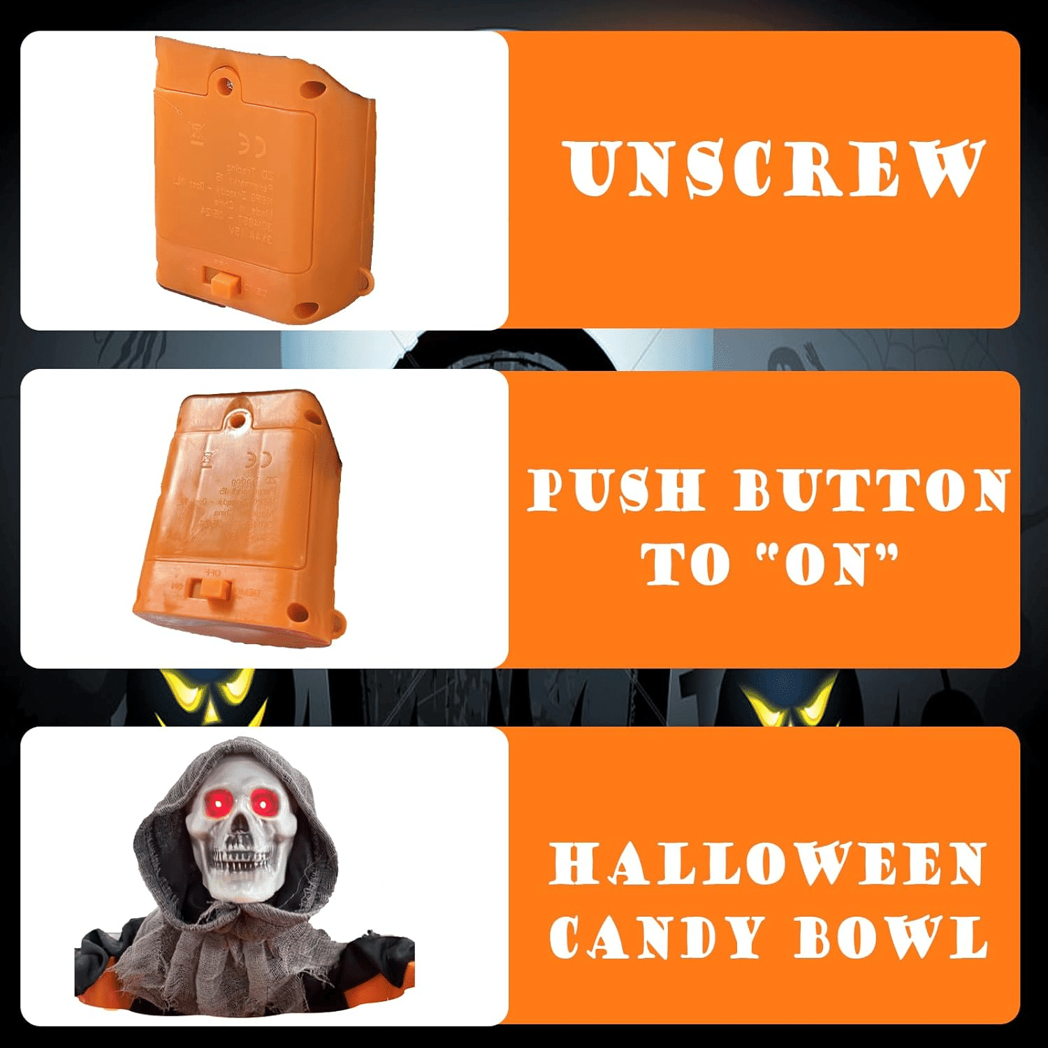 Light Up Witch Candy Bowl with Ghost Skull Sound for Halloween Parties