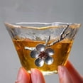 thumbnail image 6 of Heat Resistant Tea Cup with Coaster Tin Plum Flower Tea CupTransparent TeaCup, Small Tea Bowl, Japanese Style Master Cup (K), 6 of 7