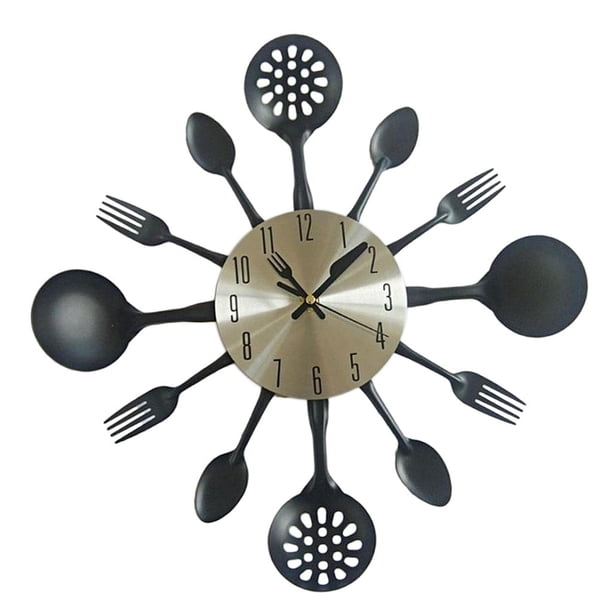 Reloj de pared de cocina 3D extraíble, espejo de pared, calcomanía de pared Negro