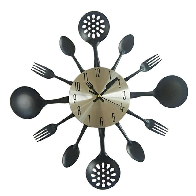 Reloj de pared de cocina 3D extraíble, espejo de pared, calcomanía de pared Negro