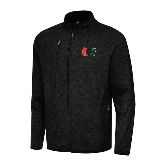 Men's Antigua Heather Black Miami Hurricanes Hold-Up Full-Zip Tri-Blend Jacket