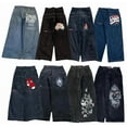 thumbnail image 2 of Pantalones vaqueros unisex estilo hip-hop gótico urbano de talle alto y corte holgado con diseños rasgados y bordados for hombre y mujer, 2 of 3