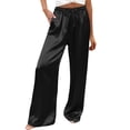 thumbnail image 2 of Delayuji Women's Satin Wide Leg Pants Fashion Casual Solid Color Elastic Waist Drawstring Pant Trousers Lightweight Palazzo Beach Vacation Clothes Work Wear Loungewear, 2 of 5