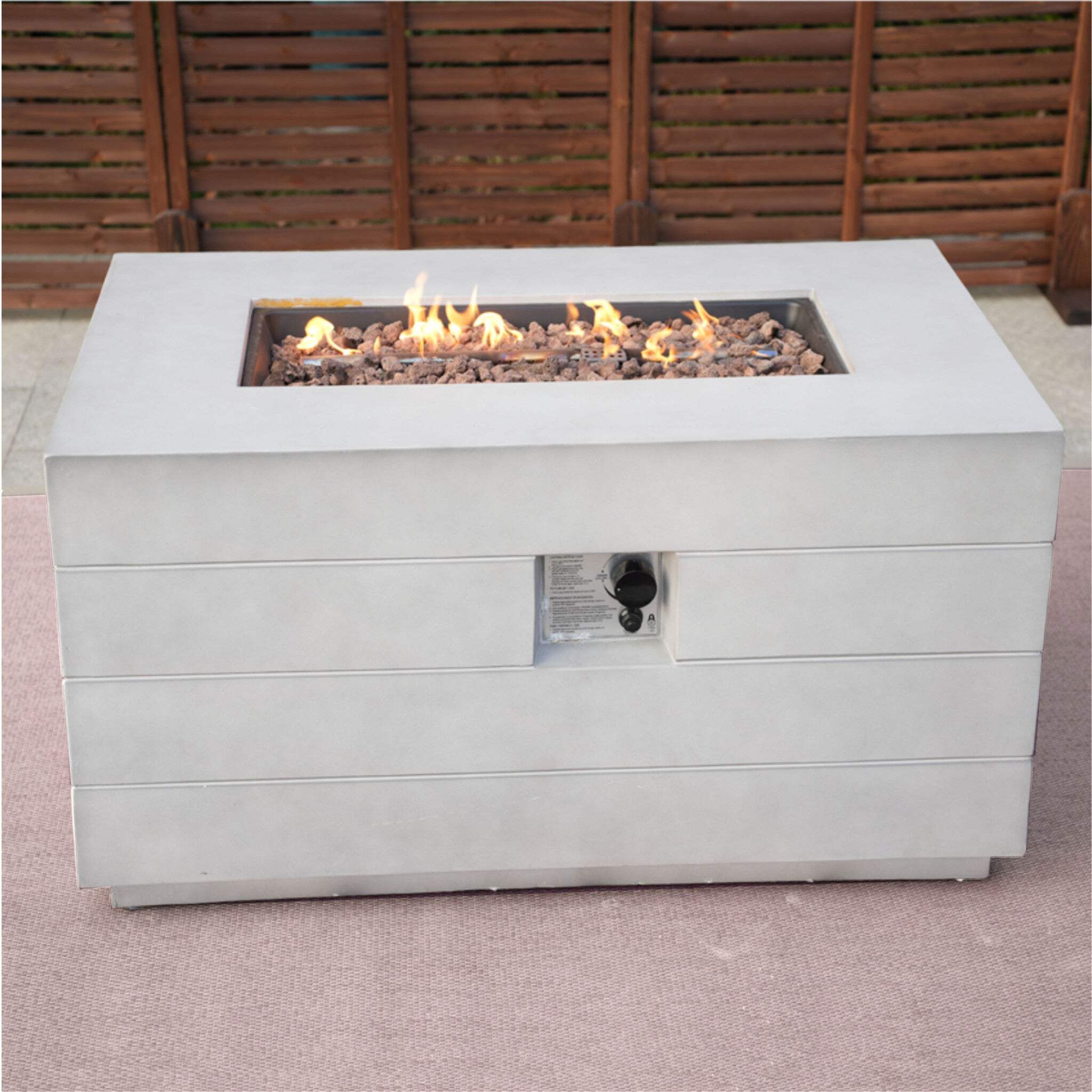HomeRoots 535175 24 x 28 x 43 in. Grey Aluminum Natural Gas Rectangular Fire Pit Table with Cover