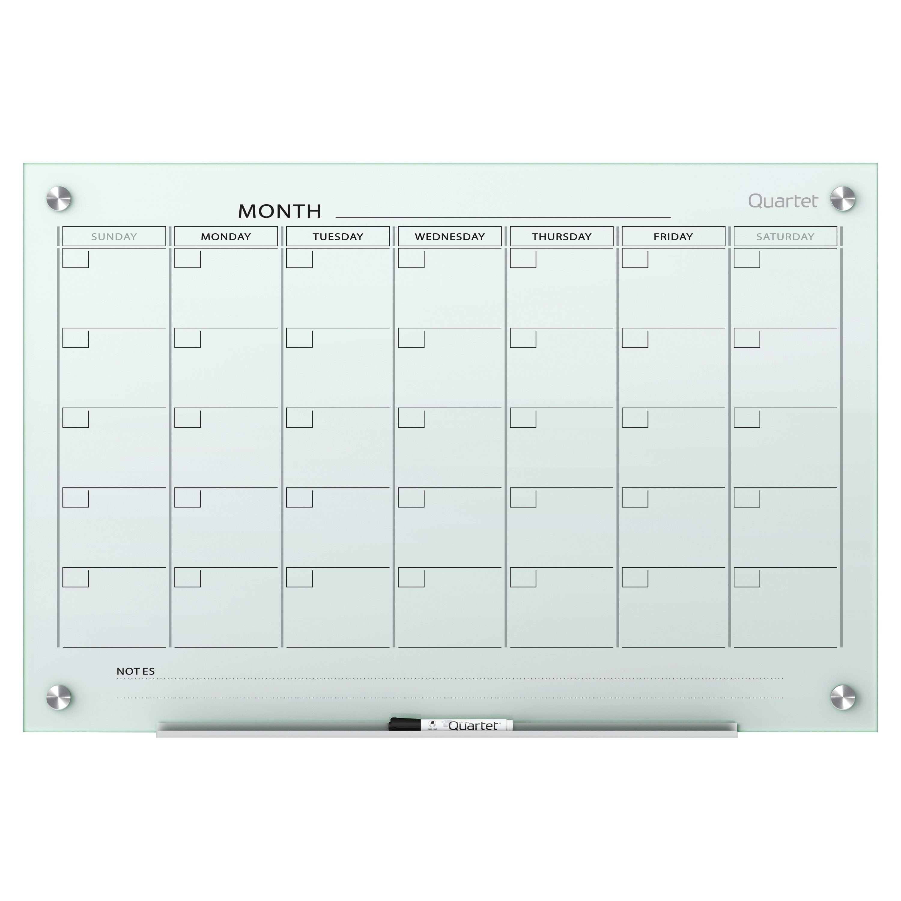 Glass Dry Erase White Board Planner Infinity 2 x 1.5 Quartet Magnetic Whiteboard Calendar White Surface GC2418F Frameless 