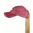 thumbnail image 3 of C.C Ladder Style Ponycap Adjustable Ponytail Distressed Washed Denim Baseball Cap, Berry, 3 of 4