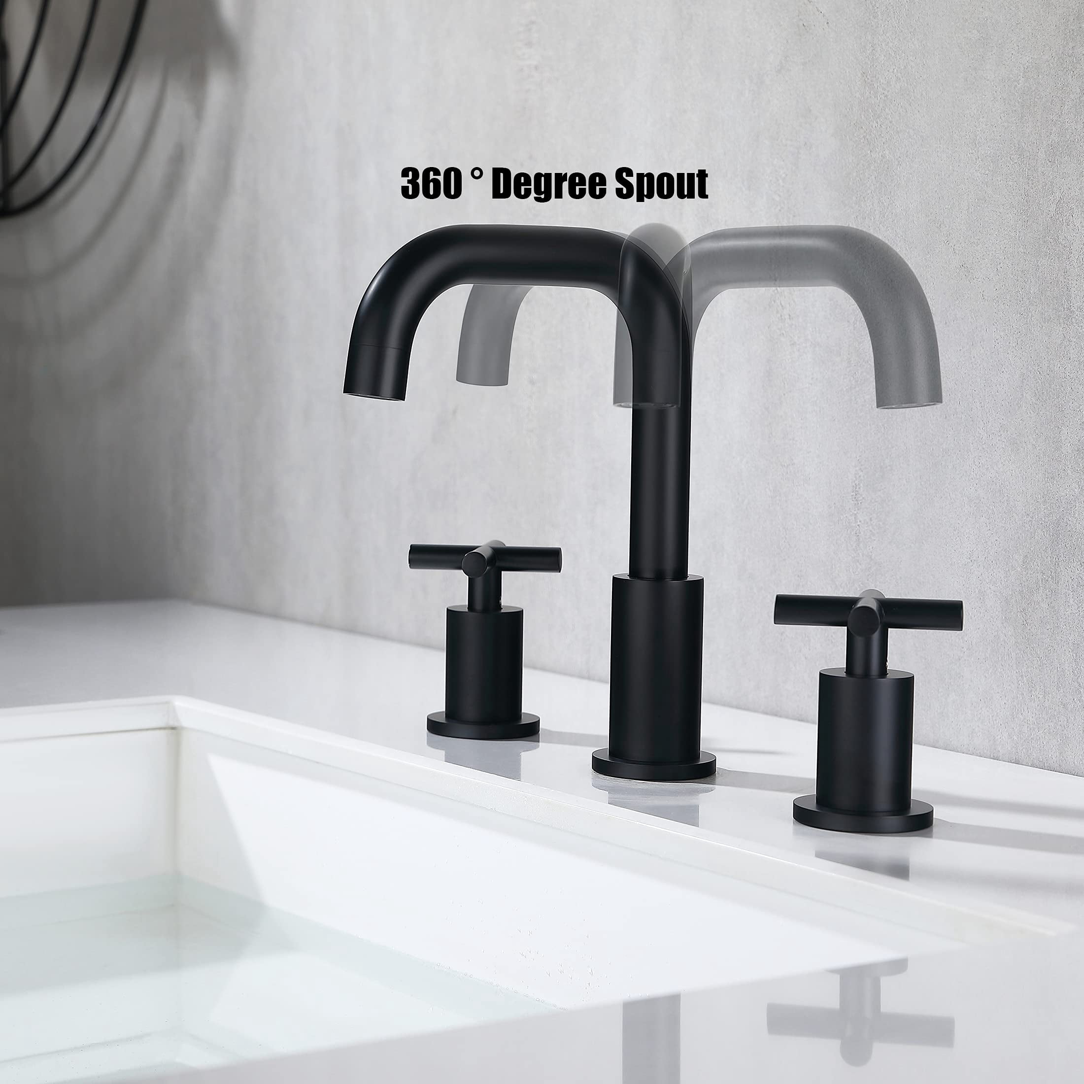 Adorer Matte Black 8 Inches Bathroom Faucet with Pop-up Drain, 2 Handle Widespread Bathroom Sink Faucet 3 Hole - 33163BK