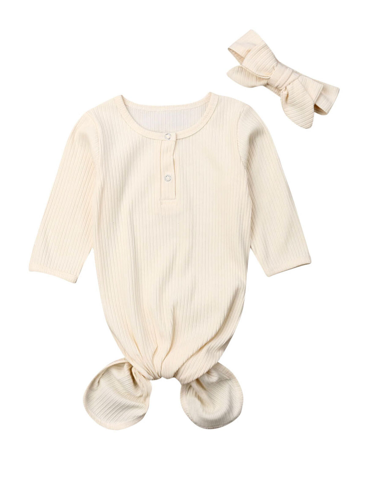 Knotted Sleeper Tie Bottom Sleeper Coming Home Outfit Newborn Gown Girl Outfit Blush Pink Stripe Knotted Baby Layette Gown