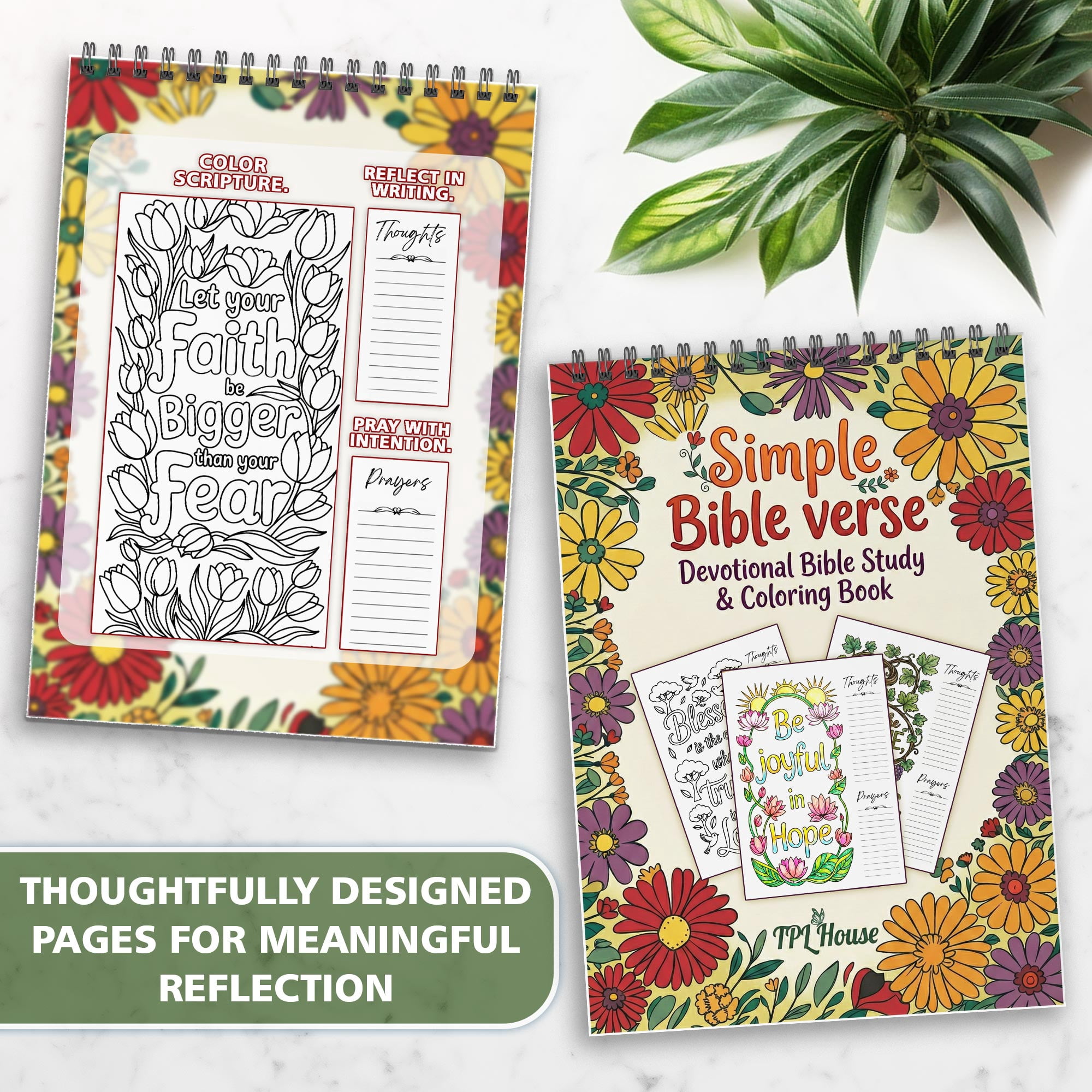 Simple Bible Verse Coloring Book for Adults, 30 Scripture Art Pages with Reflection & Prayer Space, Spiral Bound, A4 or A5 Softcover or Wood Cover