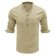 thumbnail image 4 of Fesfesfes Blouse Shirt for Men Linen Long Sleeve Stand Collar V Neck Pullover Shirt Pocket Button Top, 4 of 4