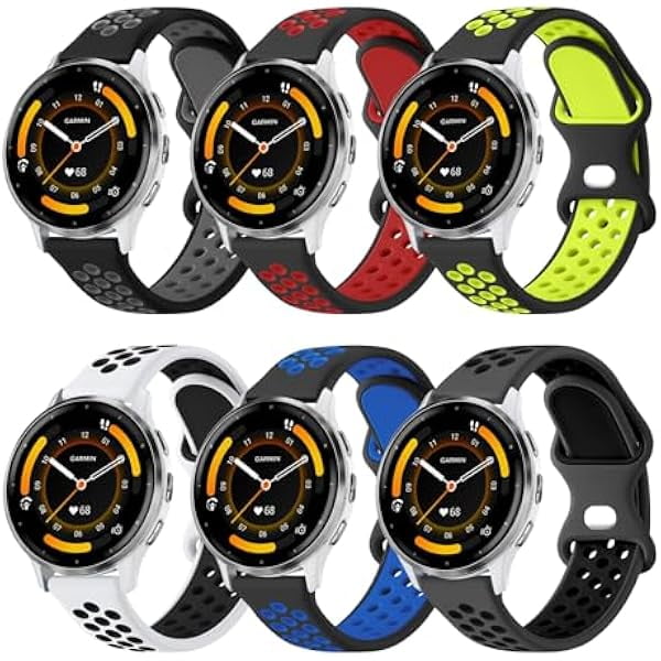 wonima11 6 Pack Sport Bands Compatible for Garmin Venu 3/Vivoactive 4/Venu 2, 22mm Quick Release Soft Silicone Breathable Strap for Garmin Forerunner 255/255Music/265/265Music Men Women