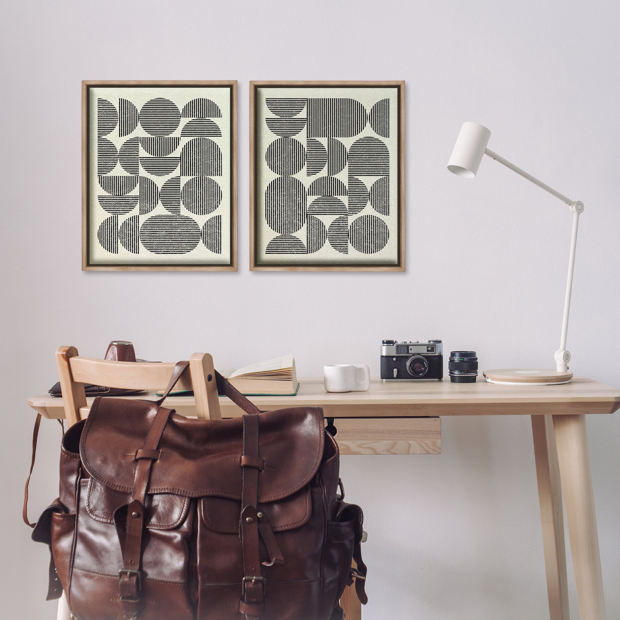 Stupell Industries Minimalist Modern Geometric Abstract Painting Brown Floater Framed Canvas Art Print Wall Art, 17 x 21, Set of 2