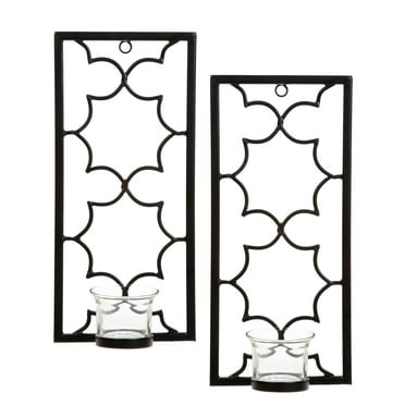 Hosley's Set of Two, 11" High Iron Tea Light LED Candle Wall Sconces, Black. Hand Made by Artisans. Ideal Gift for Wedding, Special Occasion, Spa, Aromatherapy, Meditation Setting. O3