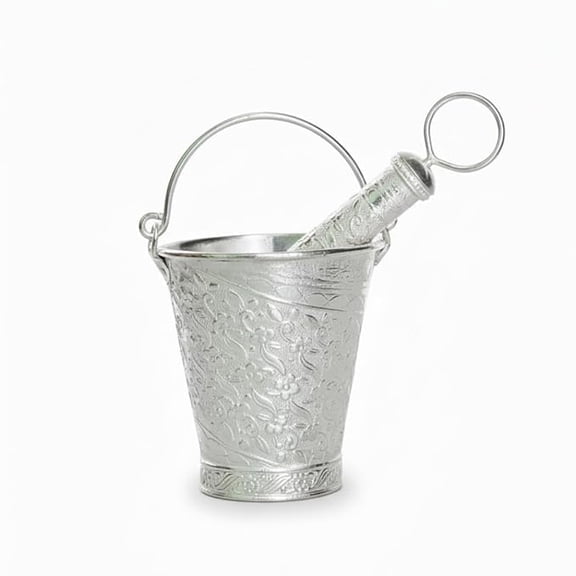 Silver Holi Bucket and Pichkari Set, 2.5 Inches