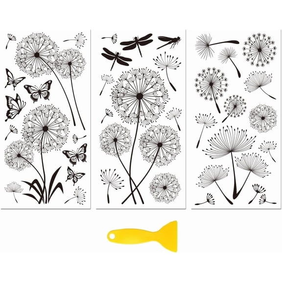 Rub on Transfer Decal Sticker for Furniture Craft Decor 6"x12" Dandelion 3Pcs Waterproof UV DTF Transfer for Drawer Dresser Glass Porcelain Wood Plastic Colorful DIY