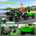 thumbnail image 2 of 4-in-1 Ride on Tractor, 24v Ride on Toys for Big Kids, Remote Control Excavator with Trailer, Shovel Bucket, Digger, Remote Control, EVA Tires, LED Light, Music, USB, Green, 2 of 7