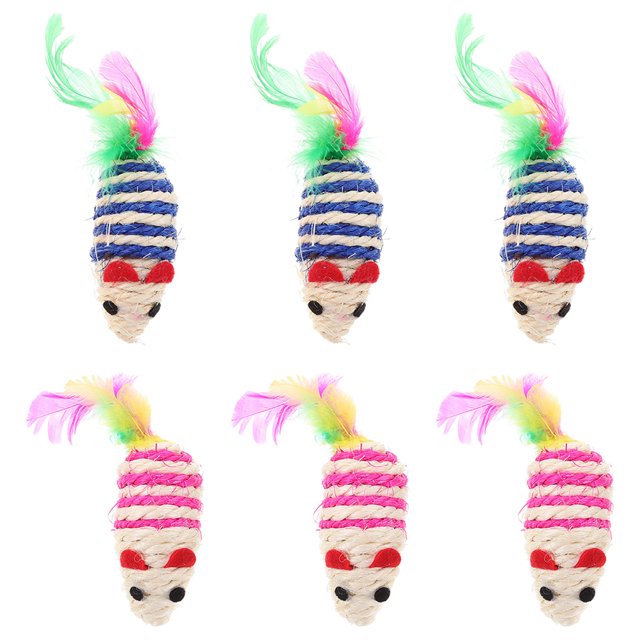 KAKOWELY 6 juguetes de hierba gatera para gatos, con forma de ratón, para limpiar los dientes y burlarse de ellos.
