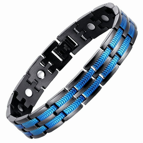 Wollet Blue Black Cool Bracelets for men, Stainless Steel Bracelets with 3500 Gauss Magnets,Jewelry Gift for Dad Husband