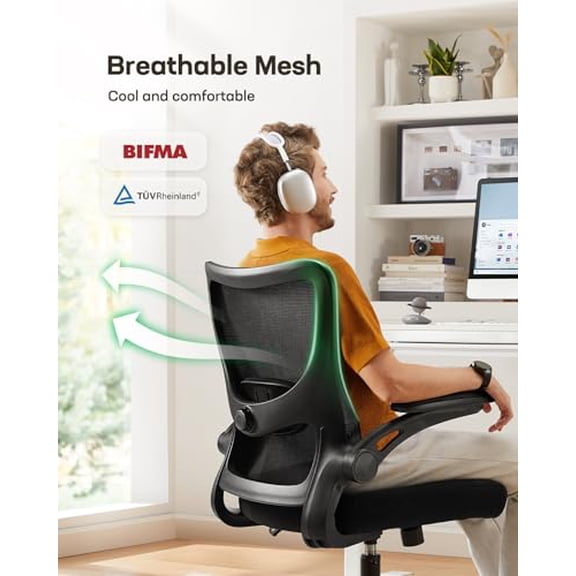 Marsail Office Chair Ergonomic Desk Chair with 3 Ways PU Armrests and Adjustable Lumbar Support Breathable Mesh Computer Chair Executive Rolling Swivel Comfy Task Chair for Home Of