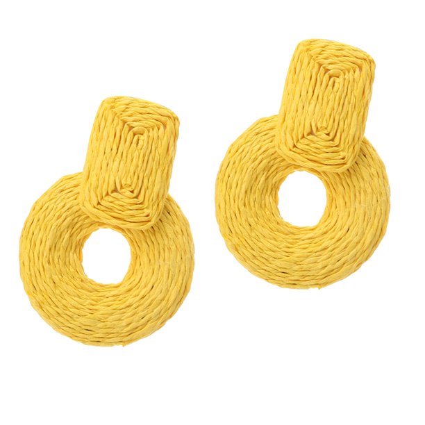 Pendientes colgantes de ratán tejido con aro, accesorios bohemios, trenza personalizada hecha a mano Amarillo