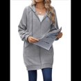 thumbnail image 1 of Sudadera con Capucha y Cremallera para Mujer, de Larga, de Forro Extragrande, Informal, con Bolsillo, para Otoño Gris S, 1 of 9