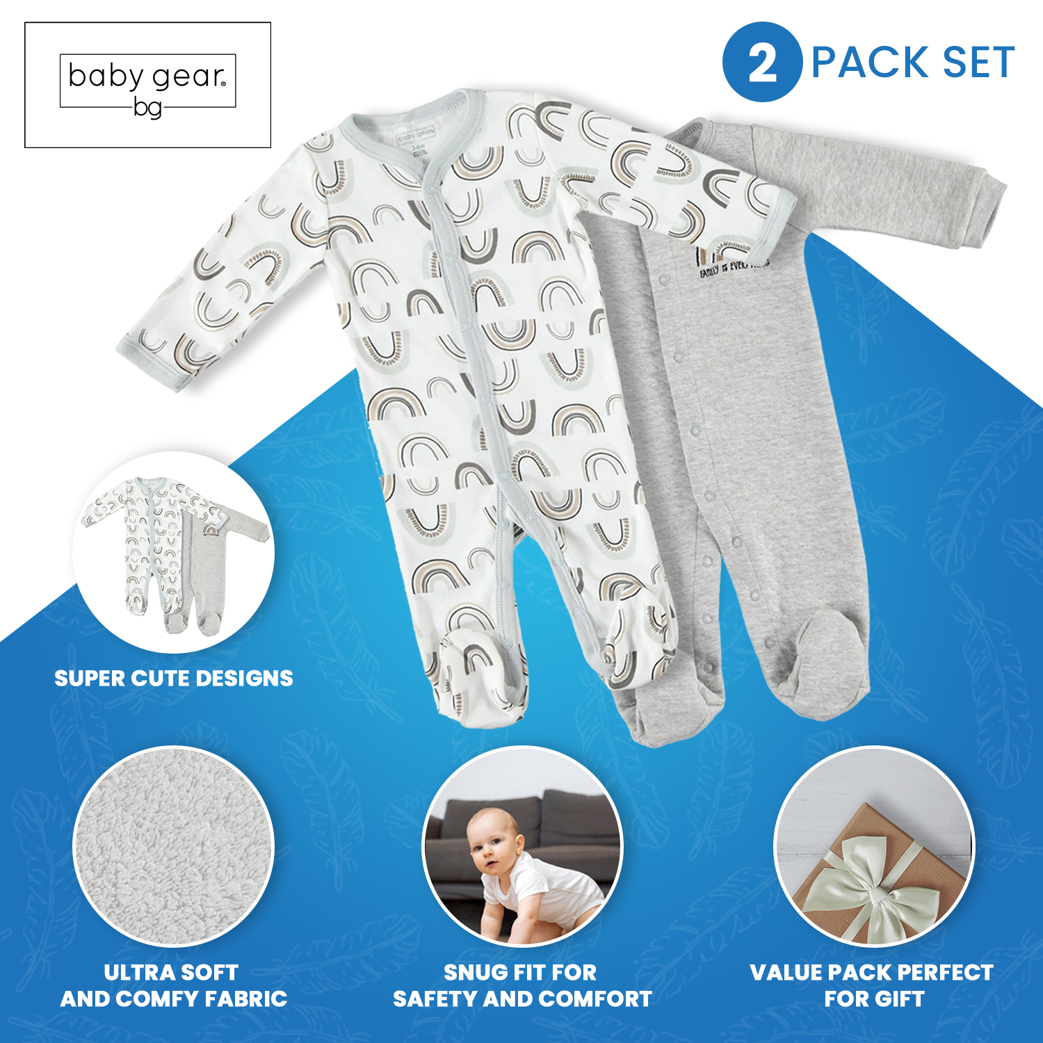 Baby Gear Baby Boy Baby Girl Gender Neutral Unisex 2 PC Footed Coverall Set, Sizes Newborn-9 Months