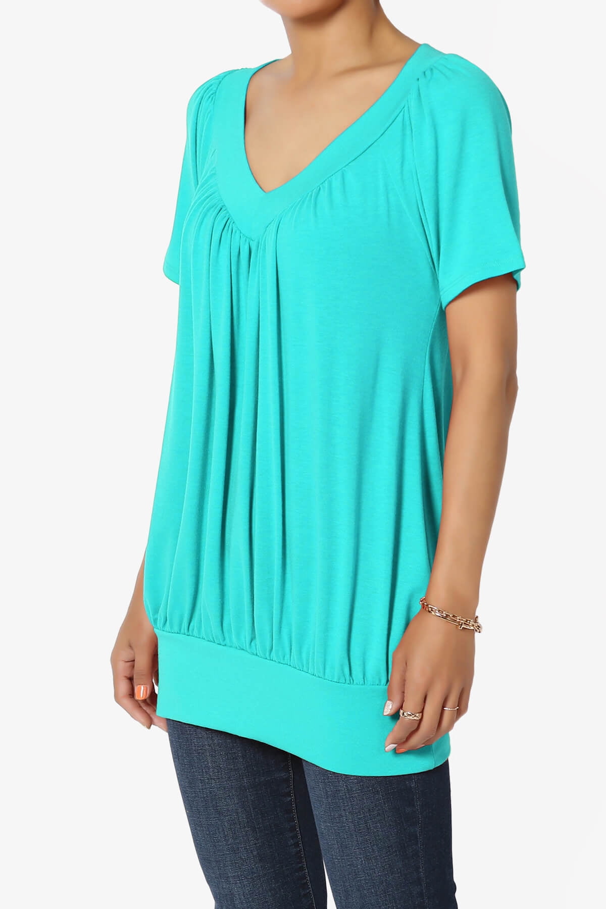 banded bottom blouson top