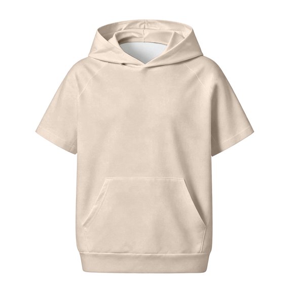 Bysome Boys Sweatshirts Solid Color Short Sleeve Hooded Tees Autumn Warm Boys Hoodies Size 4-5 Years Beige
