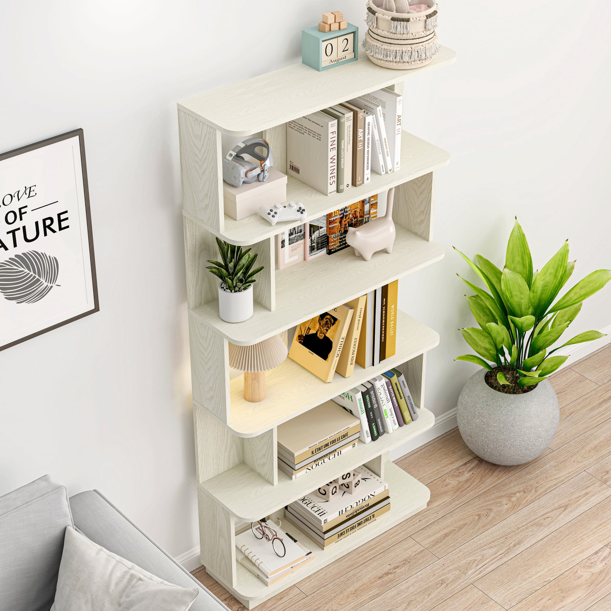 Leumius 5 Tier Open Storage Bookcase,Free Combination Bookshelf,Wood Display Shelving for Living Room Home Office Bedroom Decor Organizer,31.5" L x 64.56" H,White