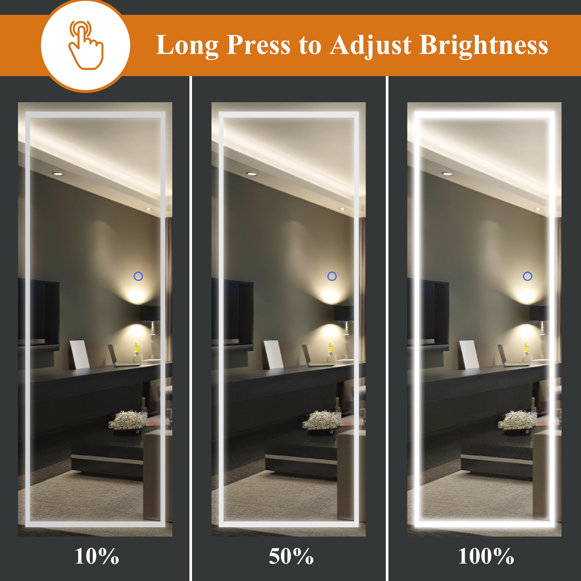63"x16" LED Floor Mirror Aluminum Alloy Frame Right Angle Full Length Mirror with Bracket,Slive