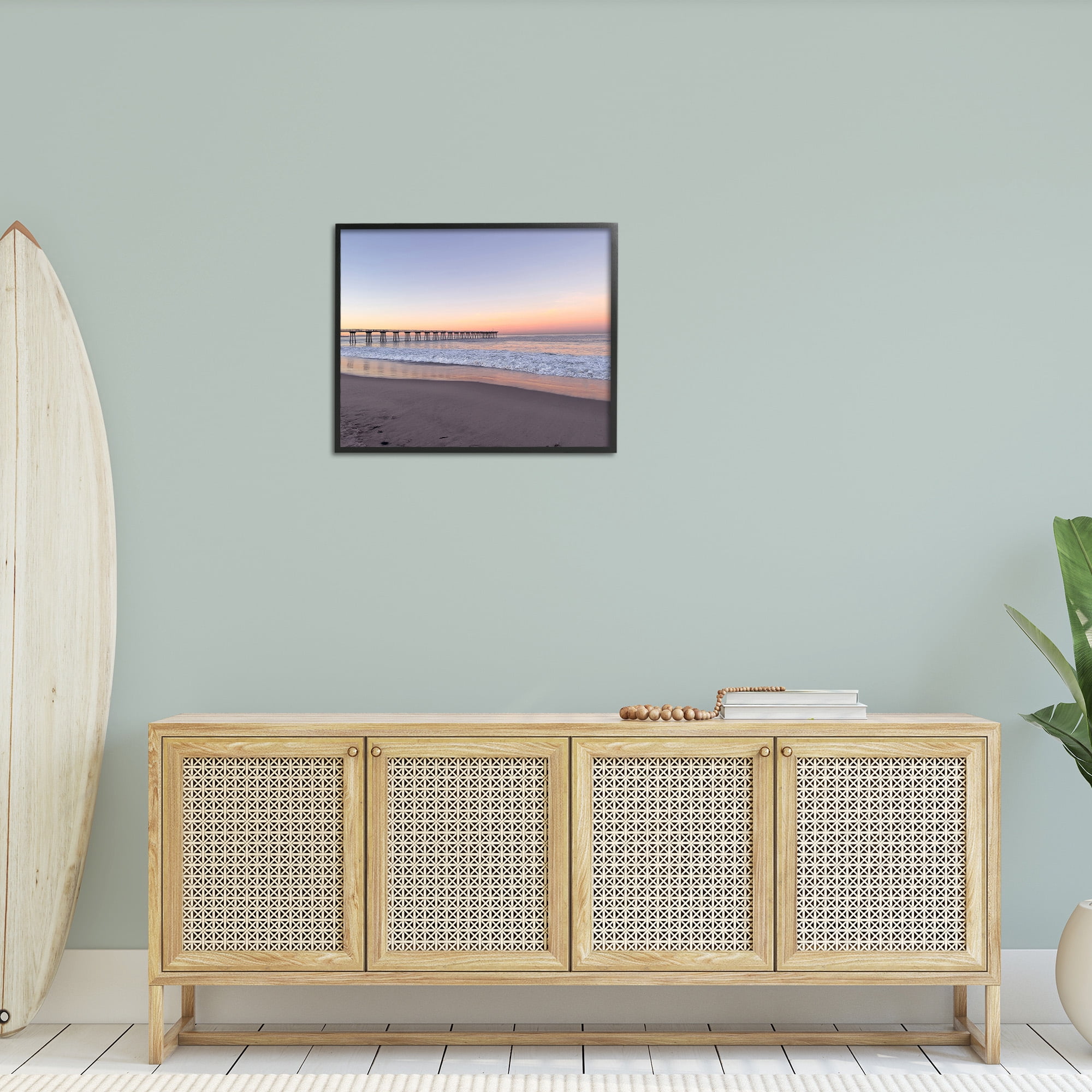 Stupell Industries Tropical Pier at Sunrise Landscape Photography Black Framed Art Print Wall Art, 30 x 24